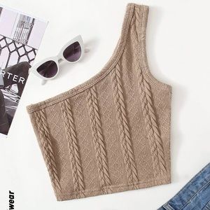 COPY - One shoulder camel knit crop top